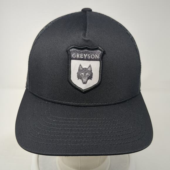 Greyson Clothiers Snapback Mesh Back Trucker Hat Black Embroidered Wolf Logo - Picture 2 of 10